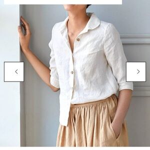 Lille Collar Linen Shirt with 3/4 Sleeves in Cream